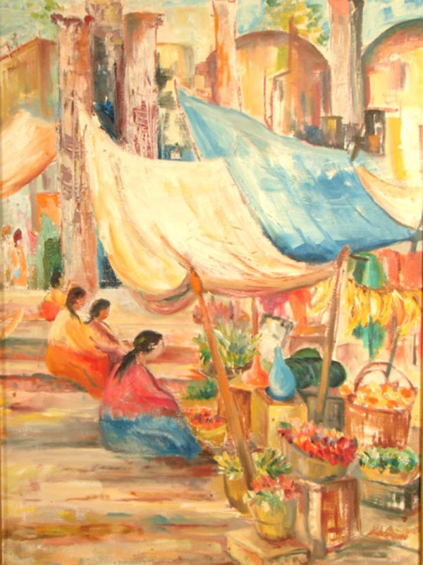S. Solomon Signed Oil Painting on Canvas, Market
