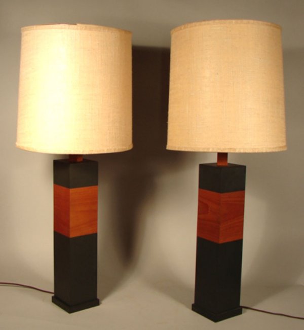 Pair of Harpswell House Slate & Teak Table Lamps.