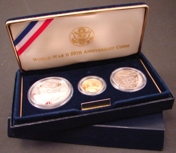 1993 Three Coin Set WWII 50th Anniversary 50 cent