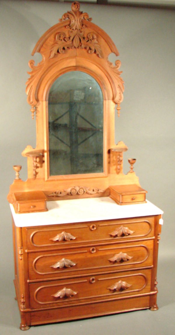 Victorian Carved Walnut Chest with marble top and m