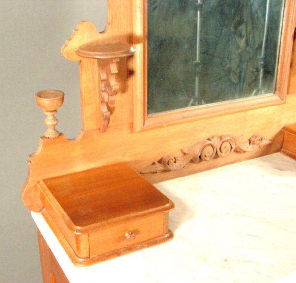 Victorian Carved Walnut Chest with marble top and m - 3