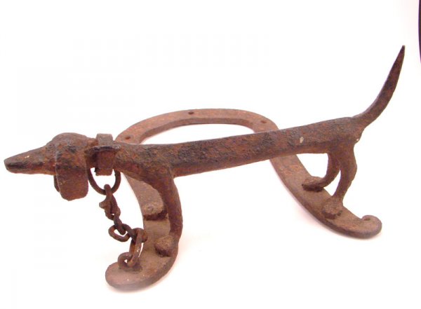 Unusual Figural Folk Art Iron Boot Scraper - Dog