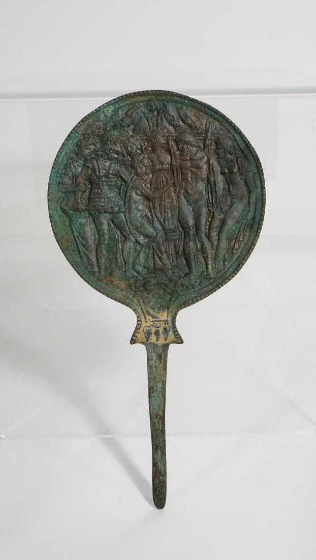 Â A GREEK /ROMAN BRONZE MIRRORÂ : height: 8.5in, width: 4.4in.