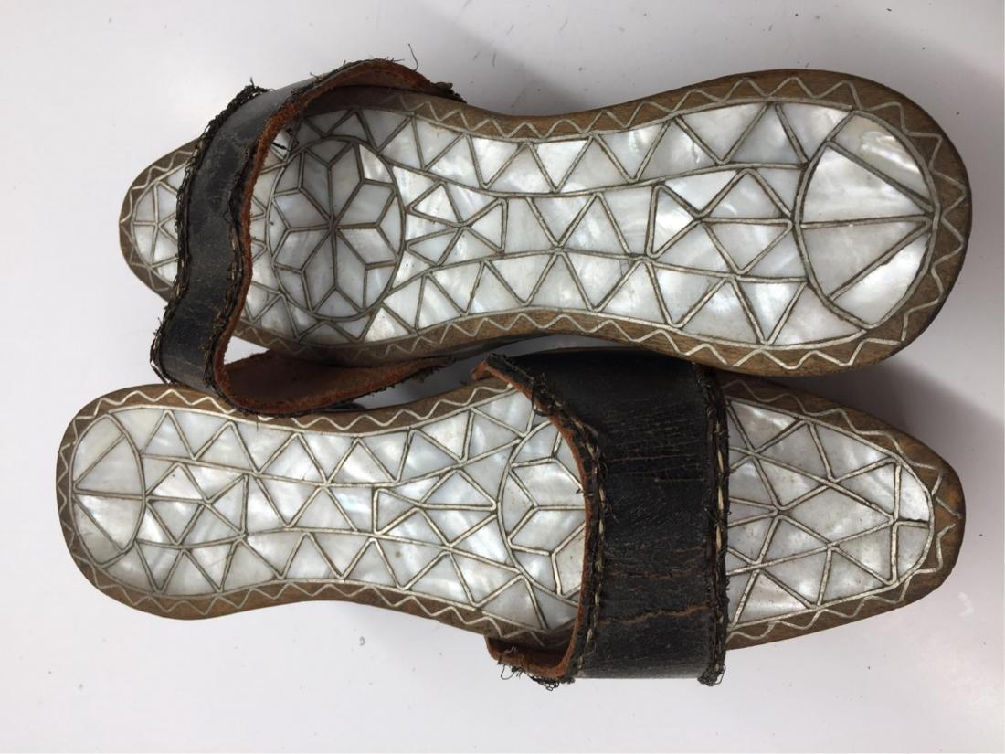 ISLAMIC TURKISH OR SYRIAN WOODEN BATH SHOE: islamic Turkish or Syrian, 18thâ€“19th century.Wooden bath shoe (kabkab, nalin , made of wood with mother- of- pearl. Size : 22 cm x 6 cm.