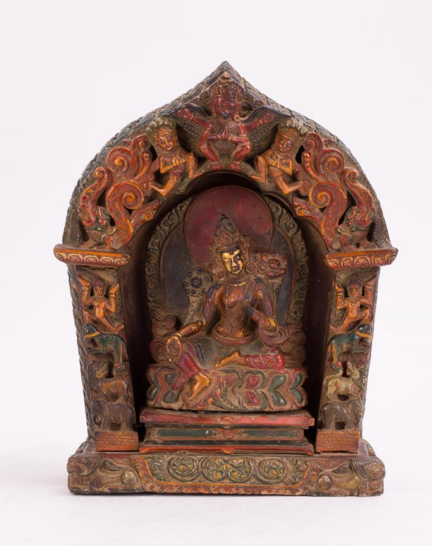 NEPALESE BUDDHIST SHRINE: 8 in. w, 3.5 in. d, 10.5 in. h