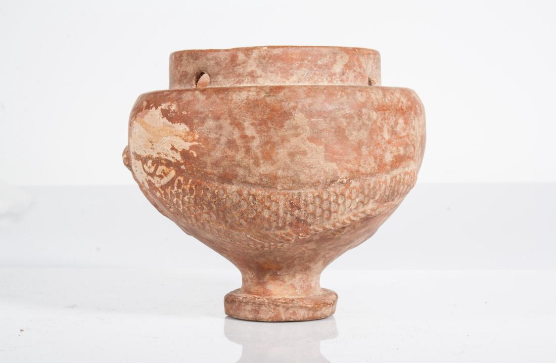 ROMAN OR BYZANTINE CLAY HANGING INCENSE BURNER: Roman Or Byzantine Clay Hanging Incense Burner, Circa 4th. Century Ad. Height: 3.5in, Width: 4in.