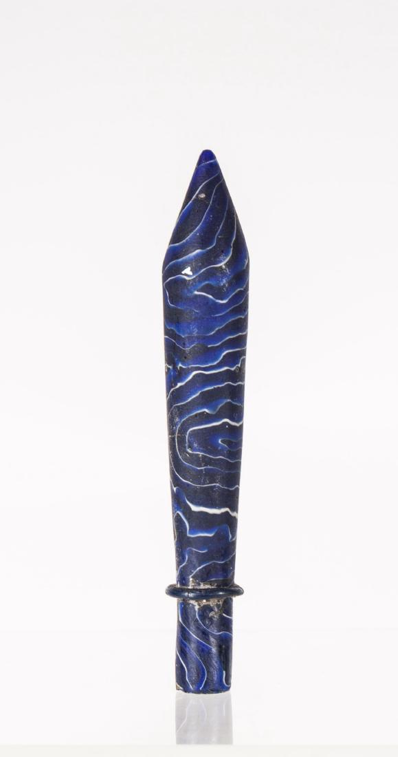 ANCIENT EGYPTIAN ROMAN CORE -FORMED BLUE GLASS ALA: ANCIENT EGYPTIAN ROMAN CORE -FORMED BLUE GLASS ALABASTER , 100 BC -200AD EX PRIVATE NY COLLECTION. Length: 7.5in.