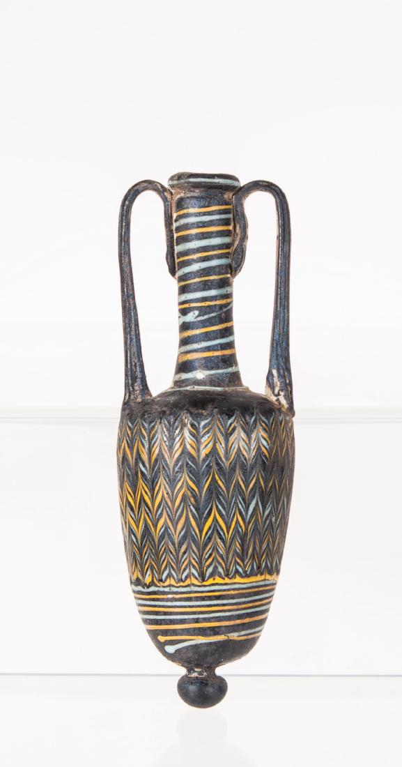 ANCIENT ROMAN CORE -FORMED GLASS AMPHORAÂ , 100AD: ANCIENT ROMAN CORE -FORMED GLASS AMPHORAÂ , 100AD -300AD Height: 7.5in.