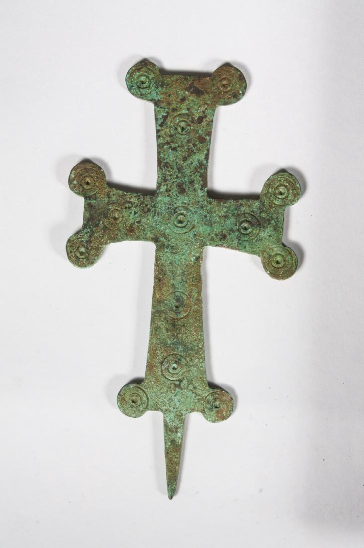 ANCIENT BYZANTINES BRONZE CROSS: Ancient Byzantines Bronze Cross, Circa 600ad. Length: 6in, Width: 3.5in.