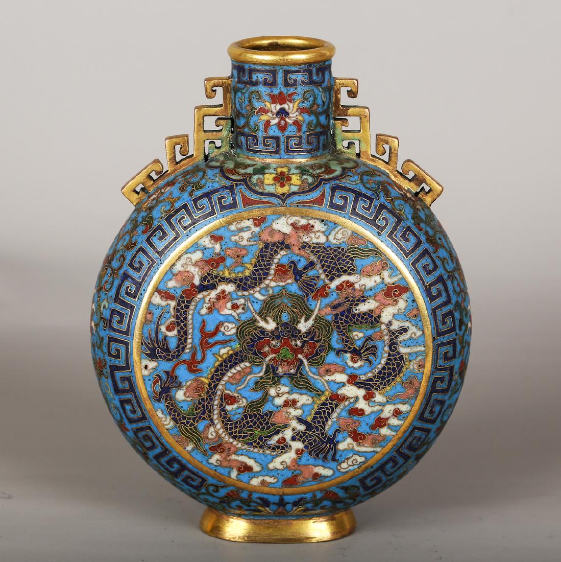 CHINESE CLOISONNE DRAGON MOON FLASK VASE: Height: 6.3 inches. Height: 16cm