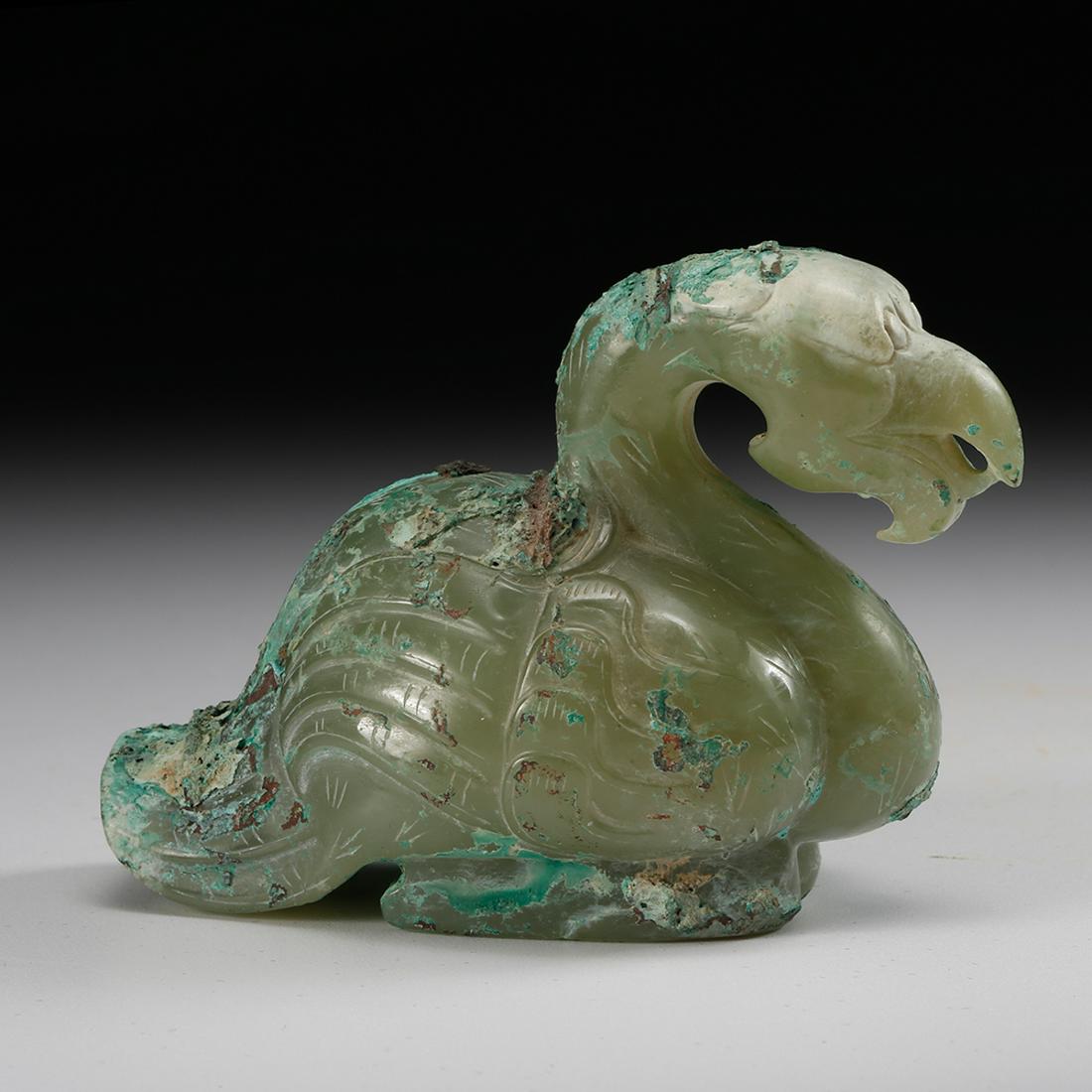 CHINESE ARCHAIC JADE BEAST: Height: 2.2 inches. Width: 1.6 inches. Length: 3.1 inches. Height: 5.5cm Width: 4cm Length: 8cm Weight: 153.7g Provenance: From the collections of Mr. Allen from New York.