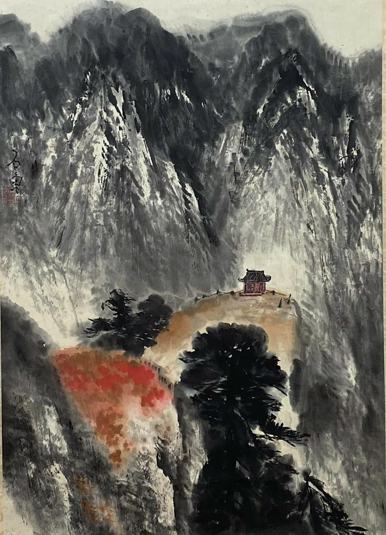 A Chinese Landscape Painting Scroll, Shi Lu Mark: A Chinese Landscape Painting Scroll, Shi Lu Mark Length:30.3 inches. Width:21.7 inches. Length:77cm, Width:55cm,