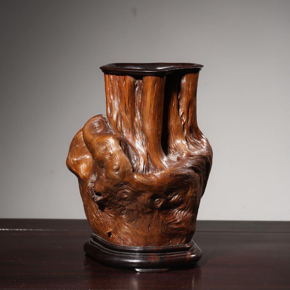 Chinese Natural Burl Wood Brush Pot: Length: 5.9 inches. Width: 5.5 inches. Height: 8.1 inches. Length: 15cm Width: 14cm Height: 20.5cm
