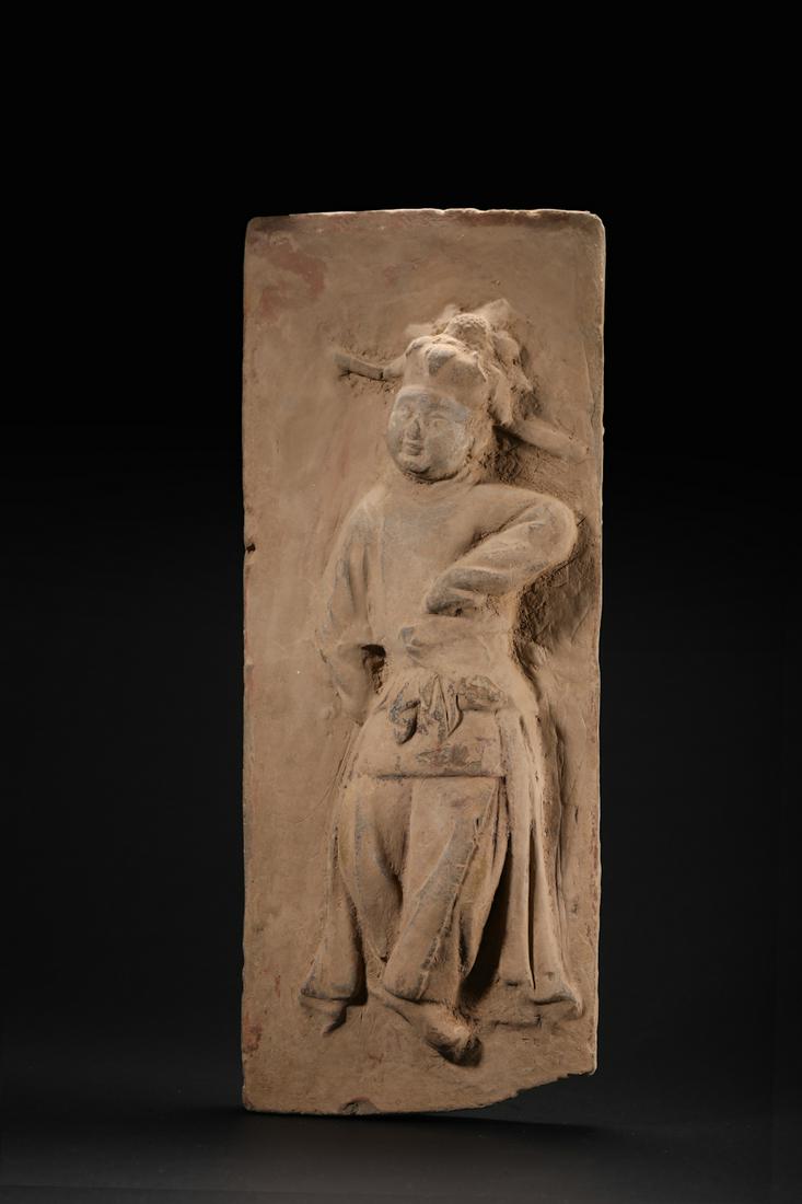 Chinese Clay Brick Carved Figurine: Height: 14.6 inches. Width: 5.9 inches. Thickness: 2.4 inches. Height: 37cm Width: 15cm Thickness: 6cm