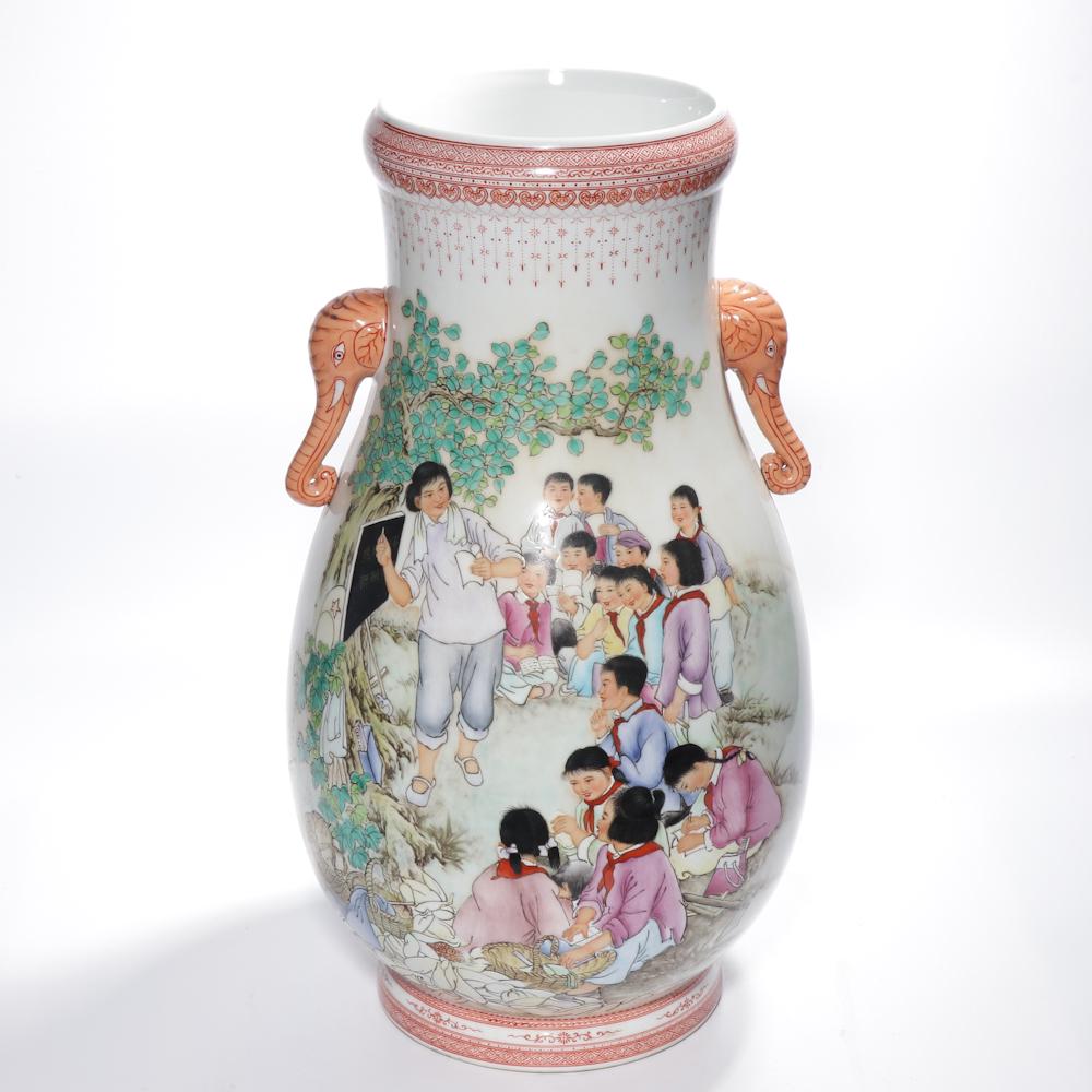 Chinese Cultural Revolution Porcelain Vase, 1973: Height: 19.3 inches. Mouth diameter: 7.1 inches. Height: 49cm Mouth diameter: 18cm. Provenance: From Mr. John Dultons, a Private collector from Point Pleasant, NJ.