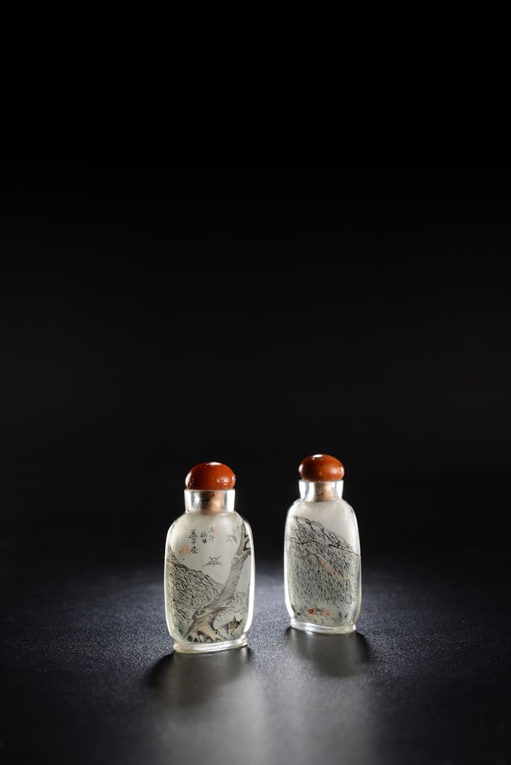 INSIDE-PAINTED GLASS SNUFF BOTTLE, MENG ZHISHOU 1906: A CHINESE INSIDE-PAINTED GLASS SNUFF BOTTLE, MENG ZHISHOU 1906….......Height: 1.4 inches. Width: 1.4 inches. Length: 0.5 inches. Height: 3.65cm Width: 3.65cm Length: 1.18cm