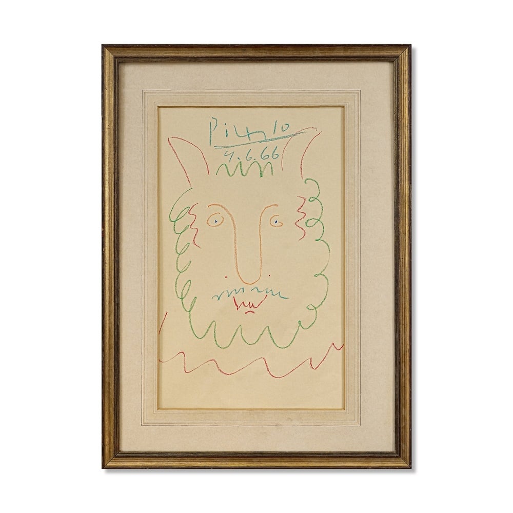 PABLO PICASSO (1881-1973), ATTRIBUTED TO, COLORED WAX CRAYON ON PAPER (1 of 2)