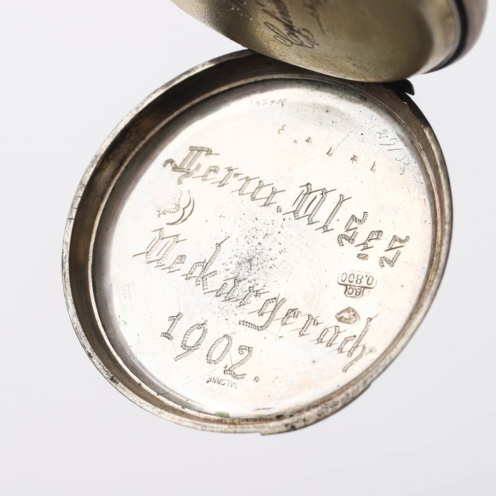 A SILVER OPEN-FACED POCKET WATCH, DATED 1902 - 3