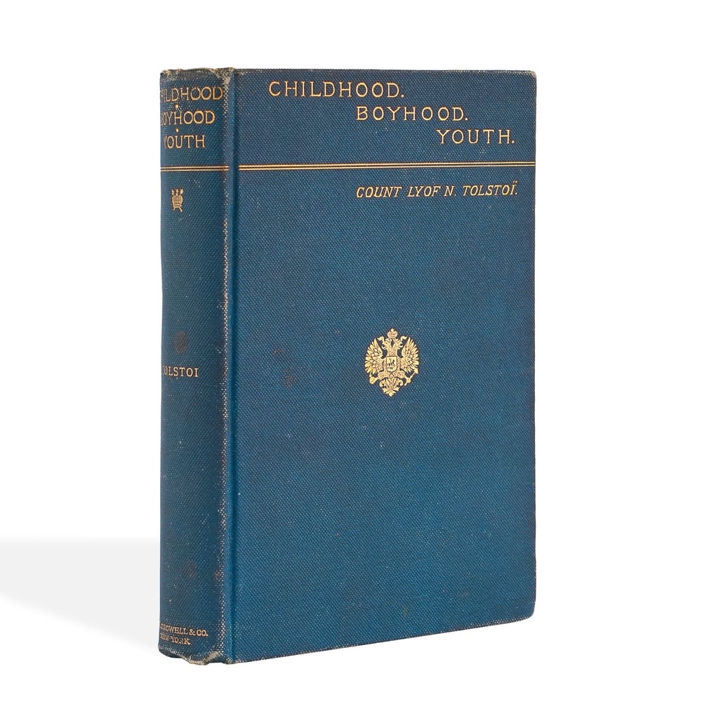 LEO TOLSTOY SIGNED CHILDHOOD, BOYHOOD, YOUTH: 7 3/4 x 5 1/4 in (19.7 x 13.5 cm) Provenance and Authentication: This collectible has undergone a rigorous forensic evaluation. The signatures were carefully analyzed across multiple criteria,