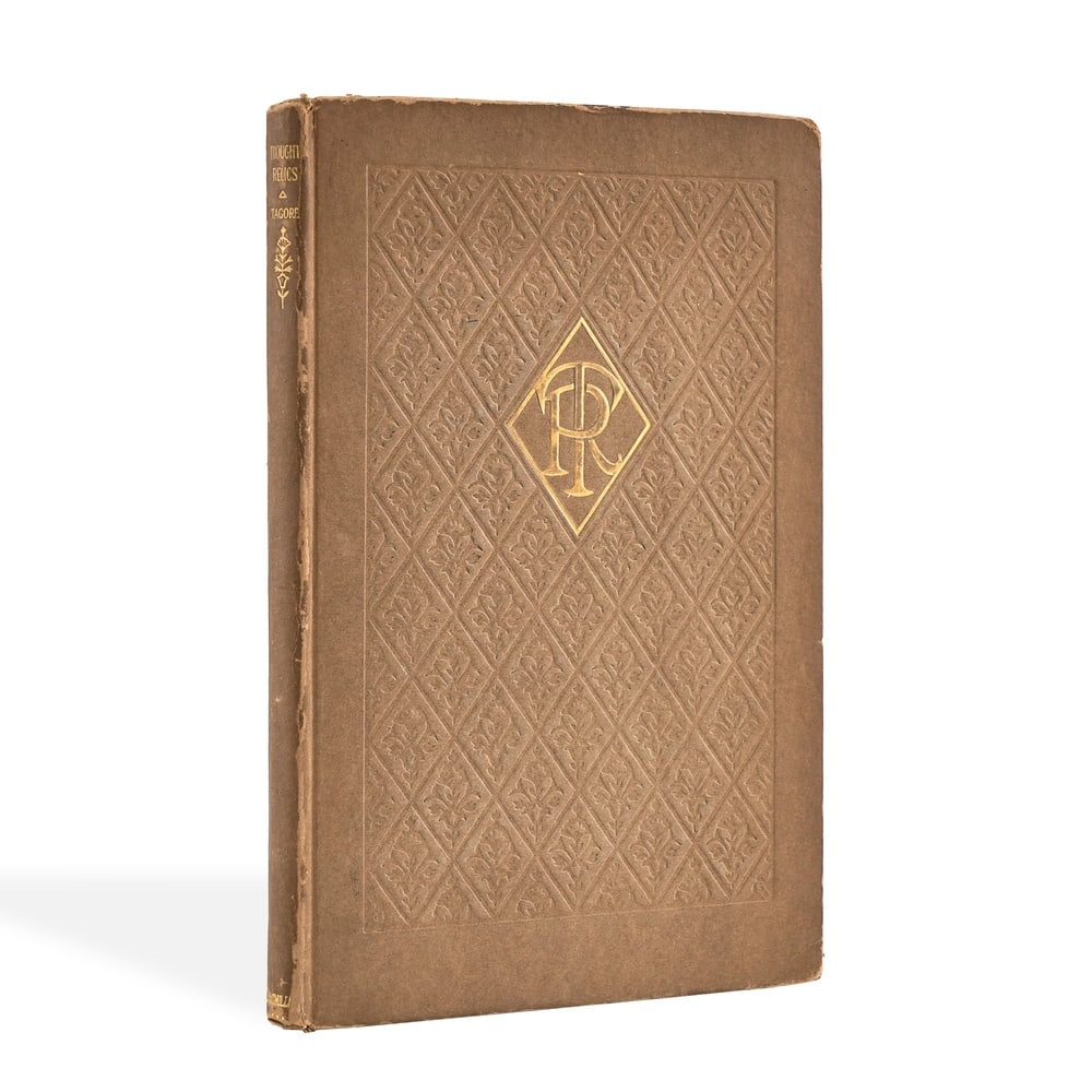 RABINDRANATH TAGORE SIGNED BOOK "THOUGHT RELICS": Image Dimensions: 9 1/8 x 6 1/8 in (23.2 x 15.7 cm) Provenance and authentication: This collectible has undergone a rigorous forensic evaluation. The signatures were carefully analyzed across multiple