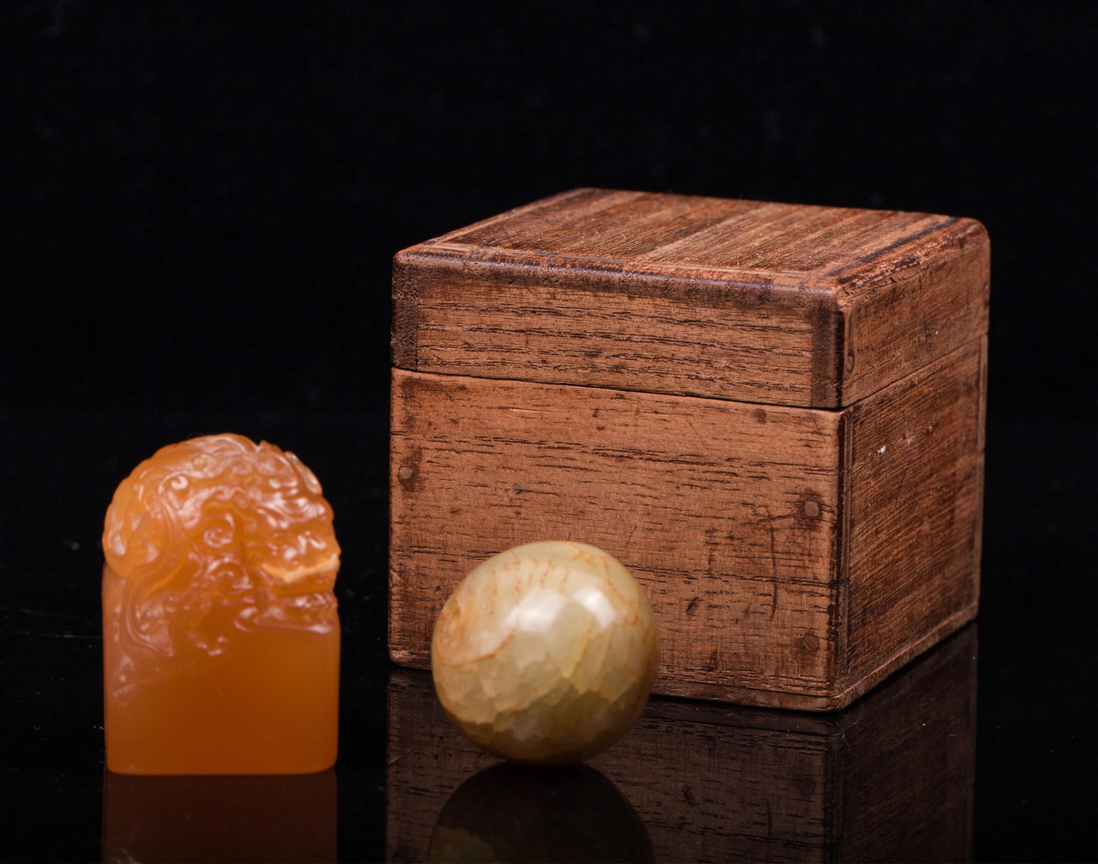 Chinese Soapstone Seal And Bead: 1.5 in. h