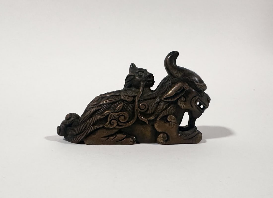 Chinese Bronze Beast Paper Weight, Qing Dynasty: length: 3in.