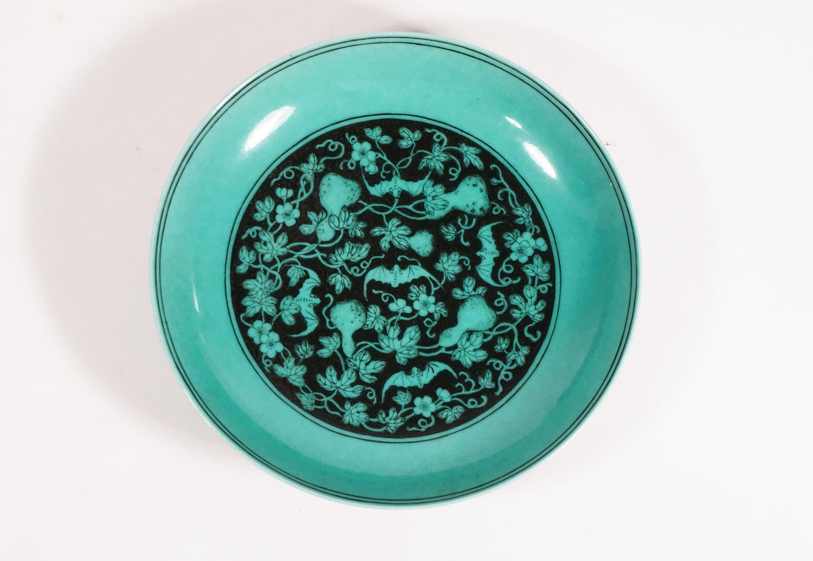 Chinese Turquoise Glazed Porcelain Plate, Marked (1 of 9)