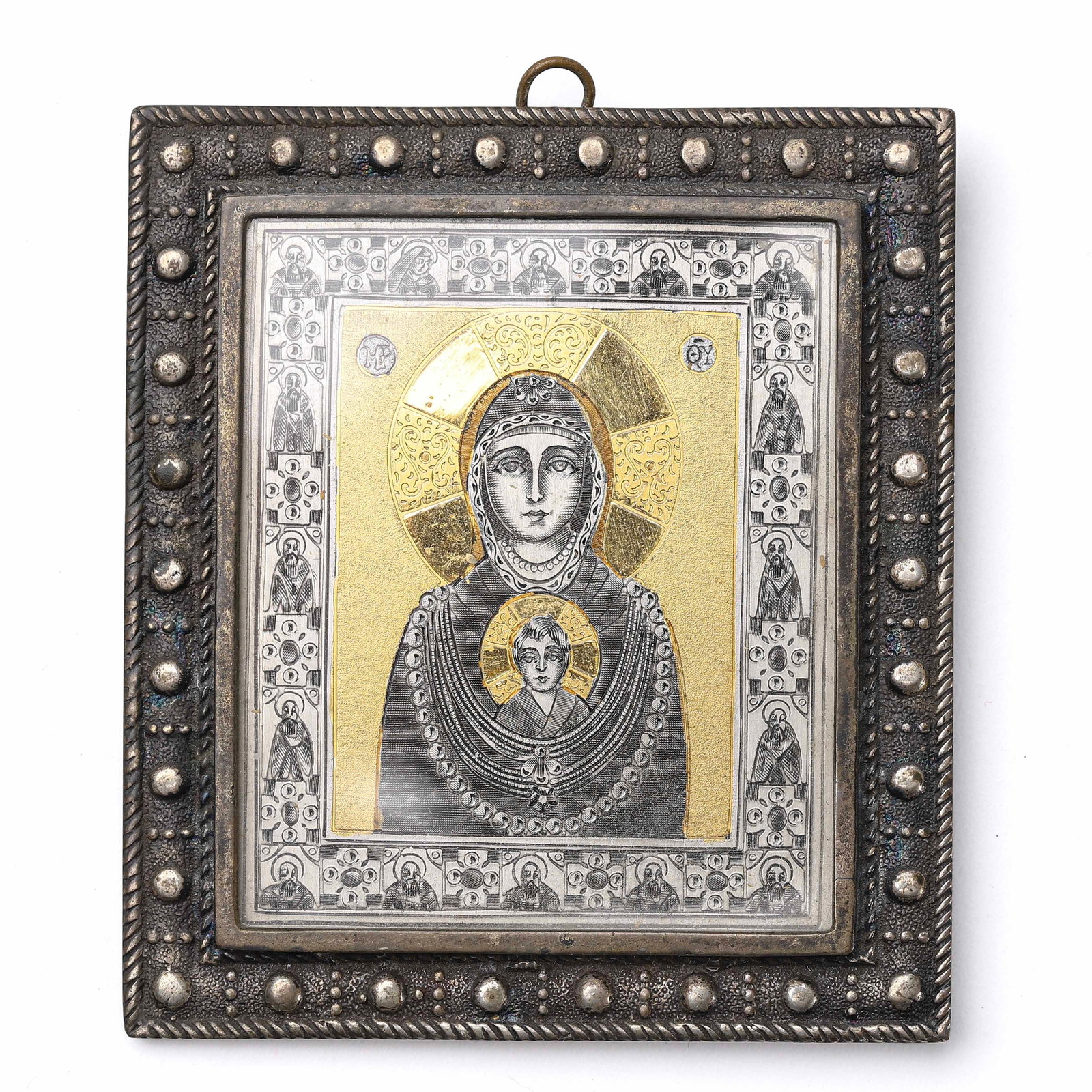 VICTORIAN ITALIAN ANTIQUE SILVER-GILT MADONNA TABLETOP ICON, 1837-1901. (1 of 2)