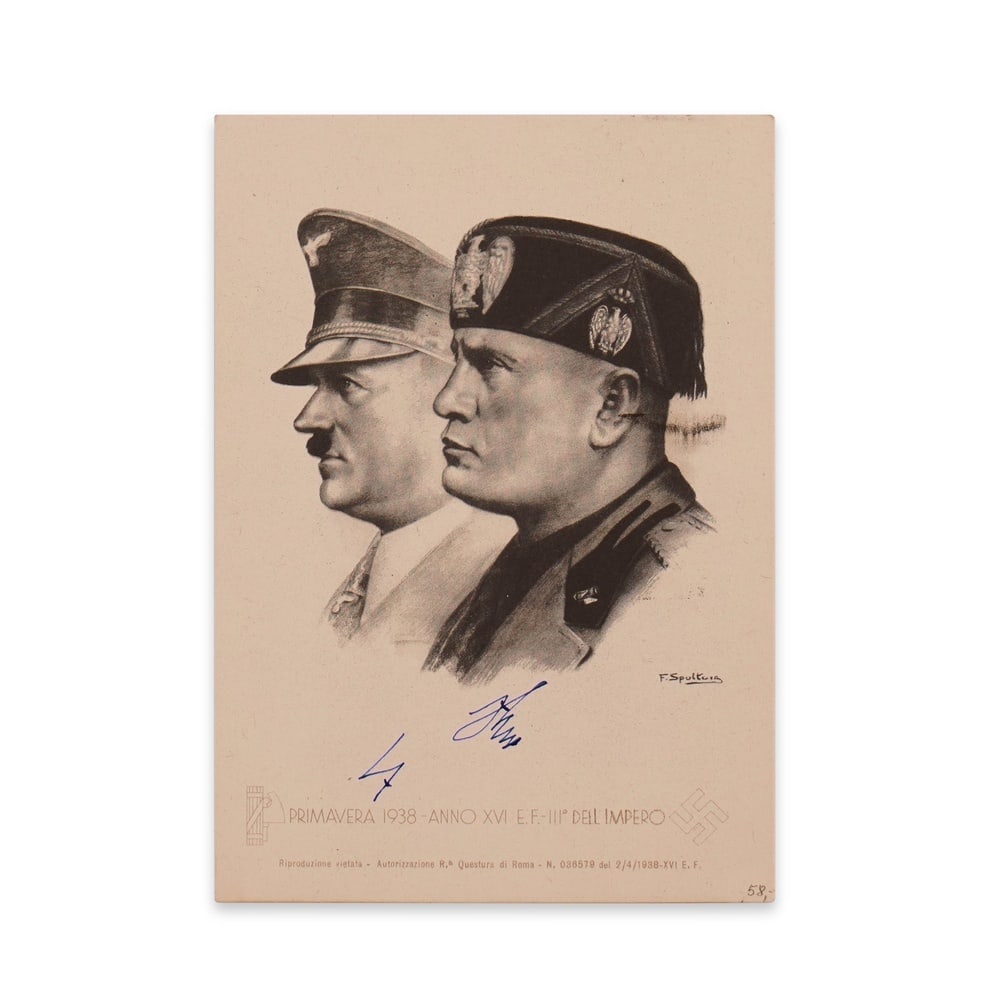 ADOLF HITLER SIGNED POSTCARD: Image Dimensions: 5 7/8 x 4 1/8 in (15 x 10.4 cm) This signed postcard is associated with Adolf Hitler, a central political figure in twentieth century European history. Such items are examined