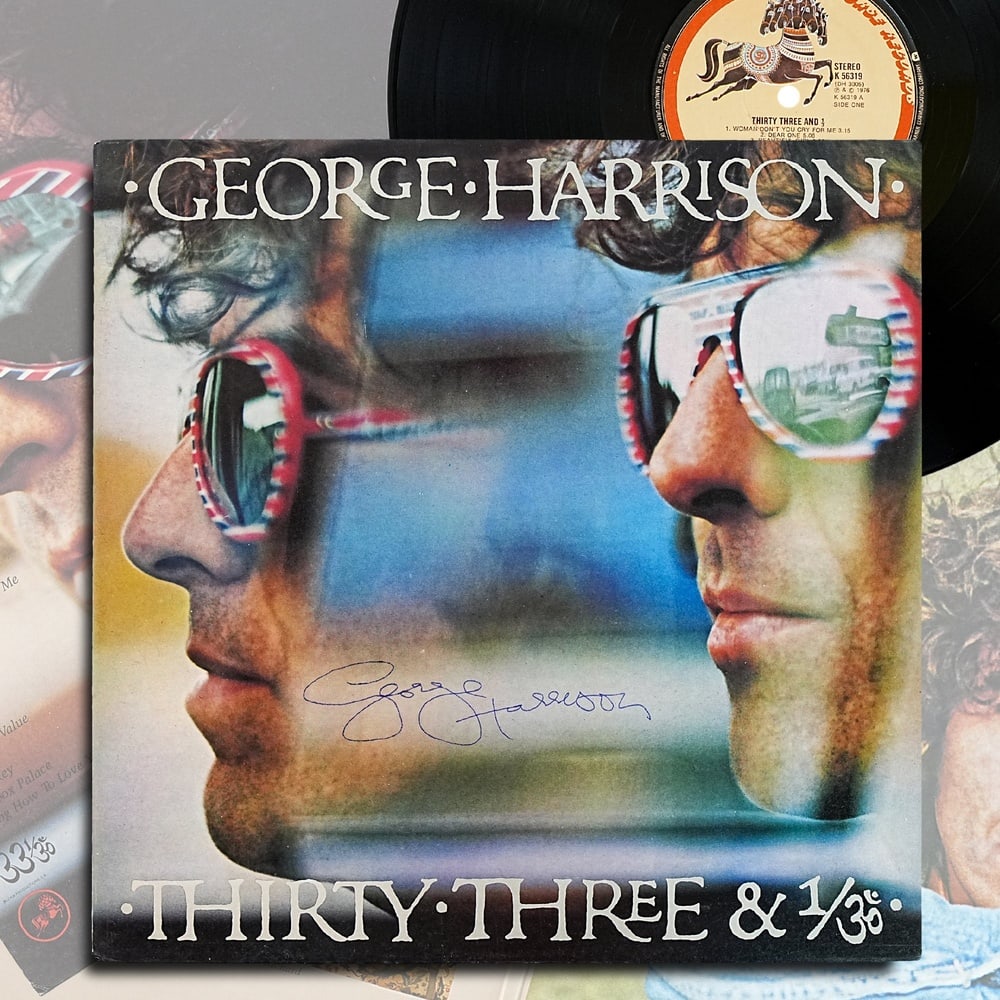 GEORGE HARRISON SIGNED "THIRTY THREE & 1/3" UK FIRST PRESS LP: 12 1/4 x 12 1/4 Provenance and Authentication: According to the Letter of Authenticity (LOA) and Certificate of Authenticity (COA) provided by the consignor, this collectible was subjected to a forens