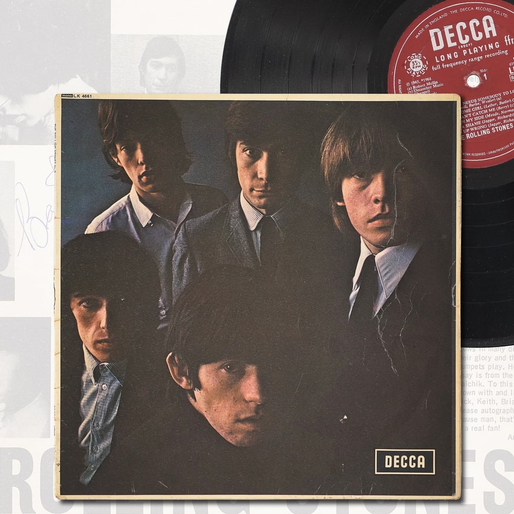 THE ROLLING STONES FULLY SIGNED "NO. 2" UK FIRST PRESS LP: 12 1/4 x 12 1/4 Provenance and Authentication: According to the Letter of Authenticity (LOA) and Certificate of Authenticity (COA) provided by the consignor, this collectible was subjected to a forens