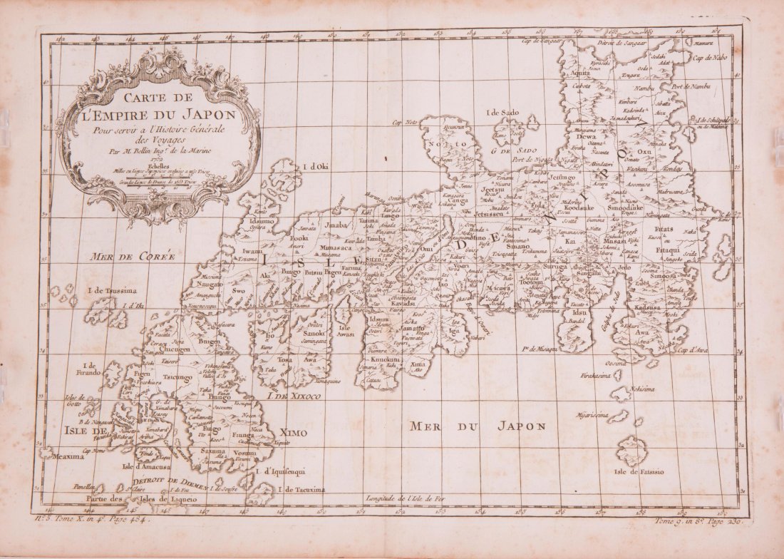MAP OF JAPAN, 1752 - JACQUES NICOLAS BELLIN: year: 1752. these sets of maps aid in regional study between china, japan and area of asian between the 18th and 19th century. 36 x 25 cm