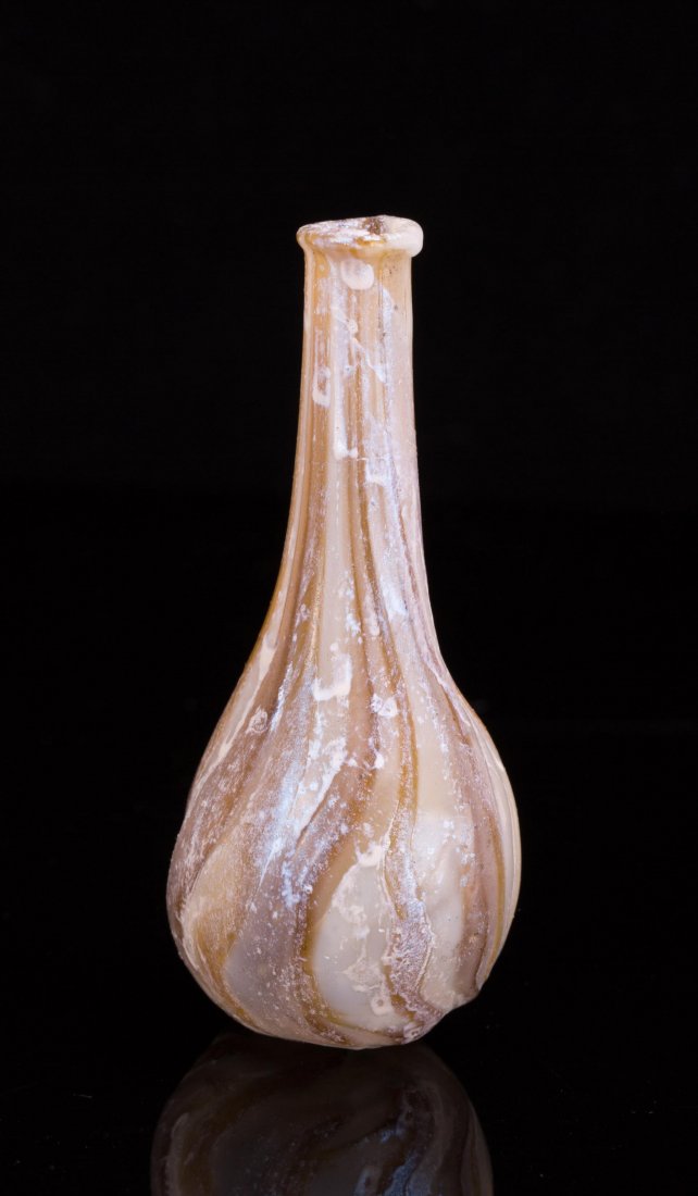 ANCIENT ROMAN MARBLE GLASS BOTTLE: 1st century AD, colorful iridescence patina