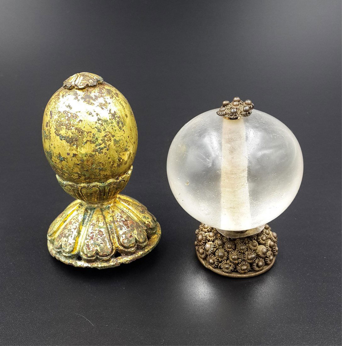 TWO CHINESE CRYSTAL OFFICIAL HAT FINIALS: qing dynasty; 5 x 3.8 cm