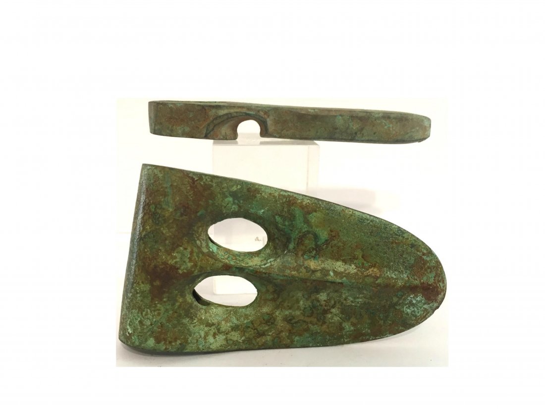 2 ANCIENT CANAANITE BRONZE AXE: 2 Ancient Canaanite Bronze Axe . Size : 11 cm - 10 cm