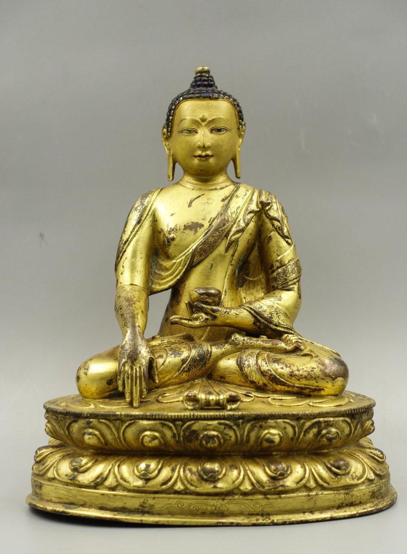 Chinese Ming Gilt Bronze Figure Of Shakyamuni: Ming dynasty. Very good condition. H 23, L 18.5, W 12.5 CM.