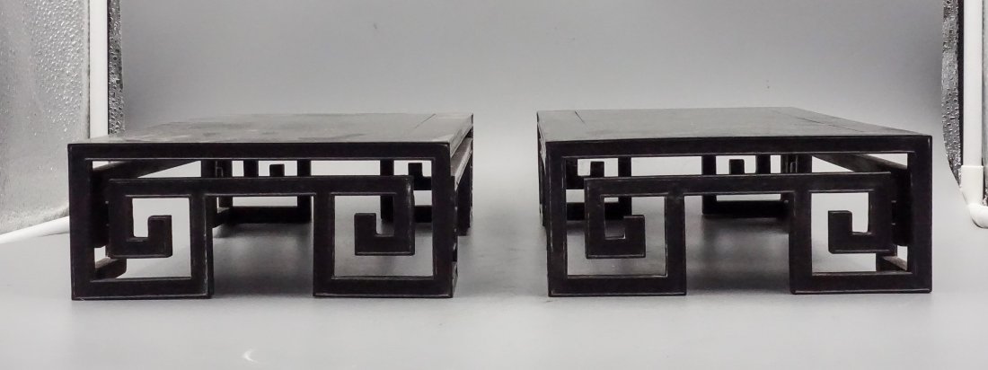 PAIR OF CHINESE ZITAN WOOD TEA TABLES: Republic period. Good condition overall. H: 7.5 cm. L: 33 cm. W: 18 cm. H: 3 inch. L: 13.2 inch. W: 7.2 inch.