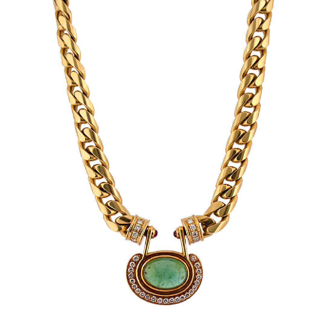 Necklace with central green stone and diamonds (1 of 1)