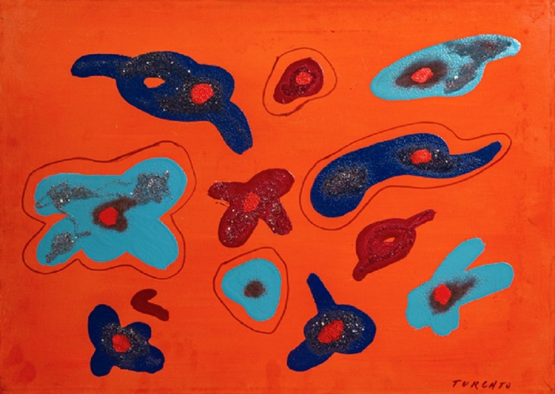 Giulio Turcato (Mantova 1912 - Roma 1995), Amebico,: Oil and mixed technique, cm 50x70. Signed; on the back, repertory number: EZ220909SP02VA. The painting has a certificate on photograph issued by the Giulio Turcato Archive.