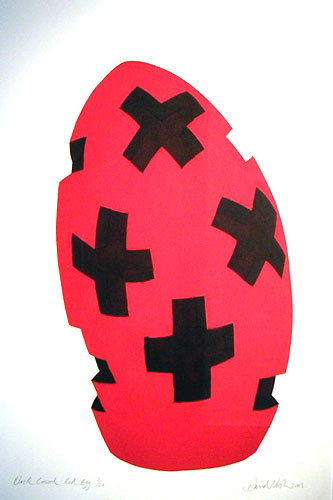DAVID NASH Black Cross Red Egg: 2003 pochoir. Signed & numbered in pencil 6/20. Image 22"X30". Excellent condition.
