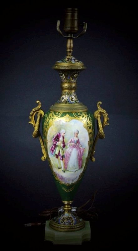 19TH CENTURY SEVRES AND CHAMPLEVE ENAMEL LAMP: 18" High. Estimate $800-1.000
