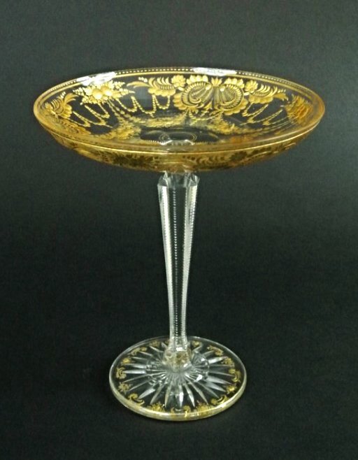 19TH CENTURY ETCHED AND GILT MOSER TAZZA (1 of 3)