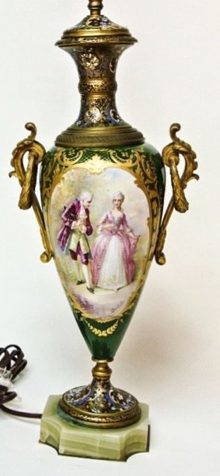 19TH CENTURY SEVRES AND CHAMPLEVE ENAMEL LAMP (1 of 2)