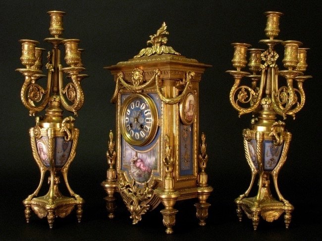 19TH CENTURY JEWELLED SEVRES CLOCK SET (1 of 6)