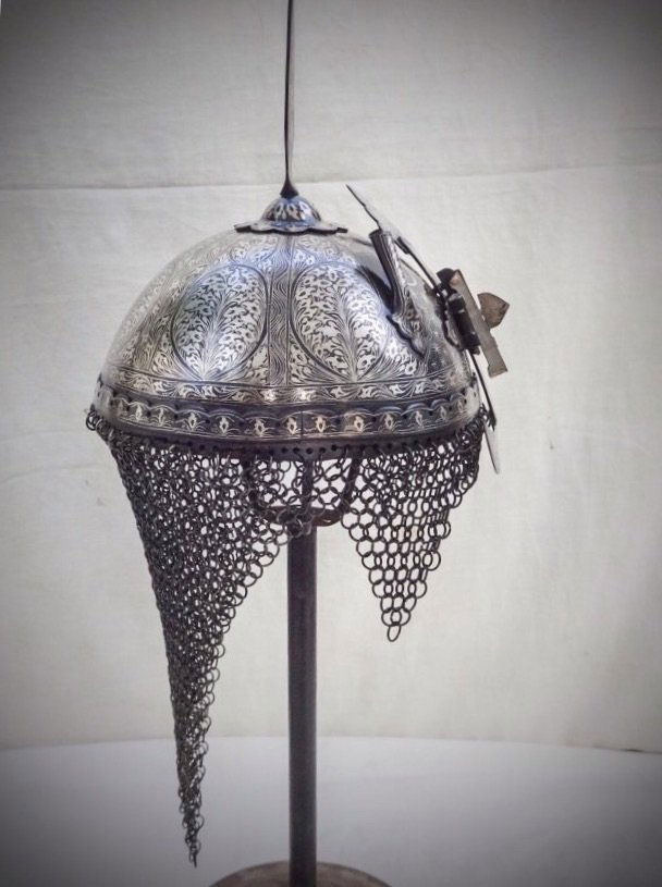 SILVER INLAID INDO-PERSIAN HELMET (1 of 3)