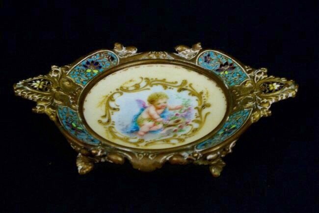19TH CENTURY SEVRES AND CHAMPLEVE ENAMEL DISH (1 of 1)