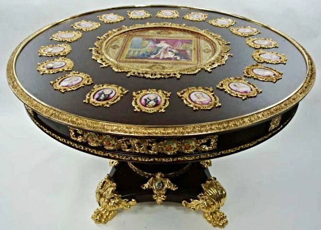 A SEVRES STYLE PORCELAIN AND GILT BRONZE TABLE (1 of 4)
