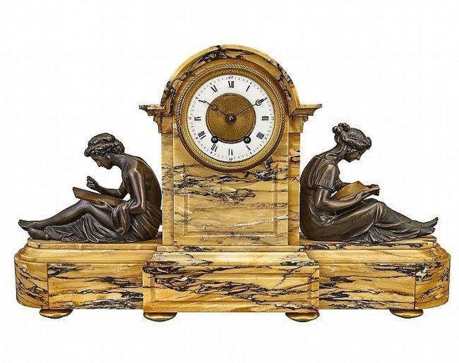 19TH CENTURY BRONZE AND MARBLE FIGURAL CLOCK (1 of 7)