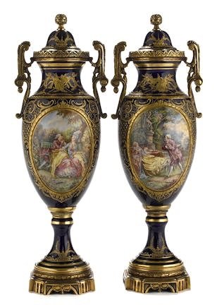 A PQIR OF ORMOLU MOUNTED SEVRES VASES (1 of 1)
