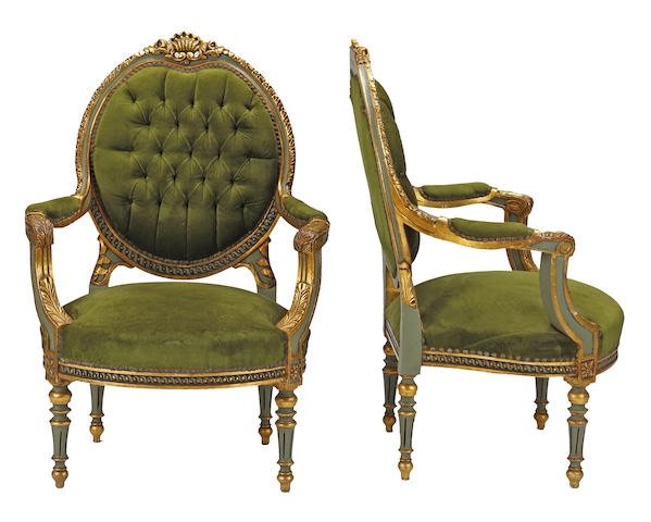 A PAIR OF LOUIS XVI STYLE ARMCHAIRS (1 of 1)
